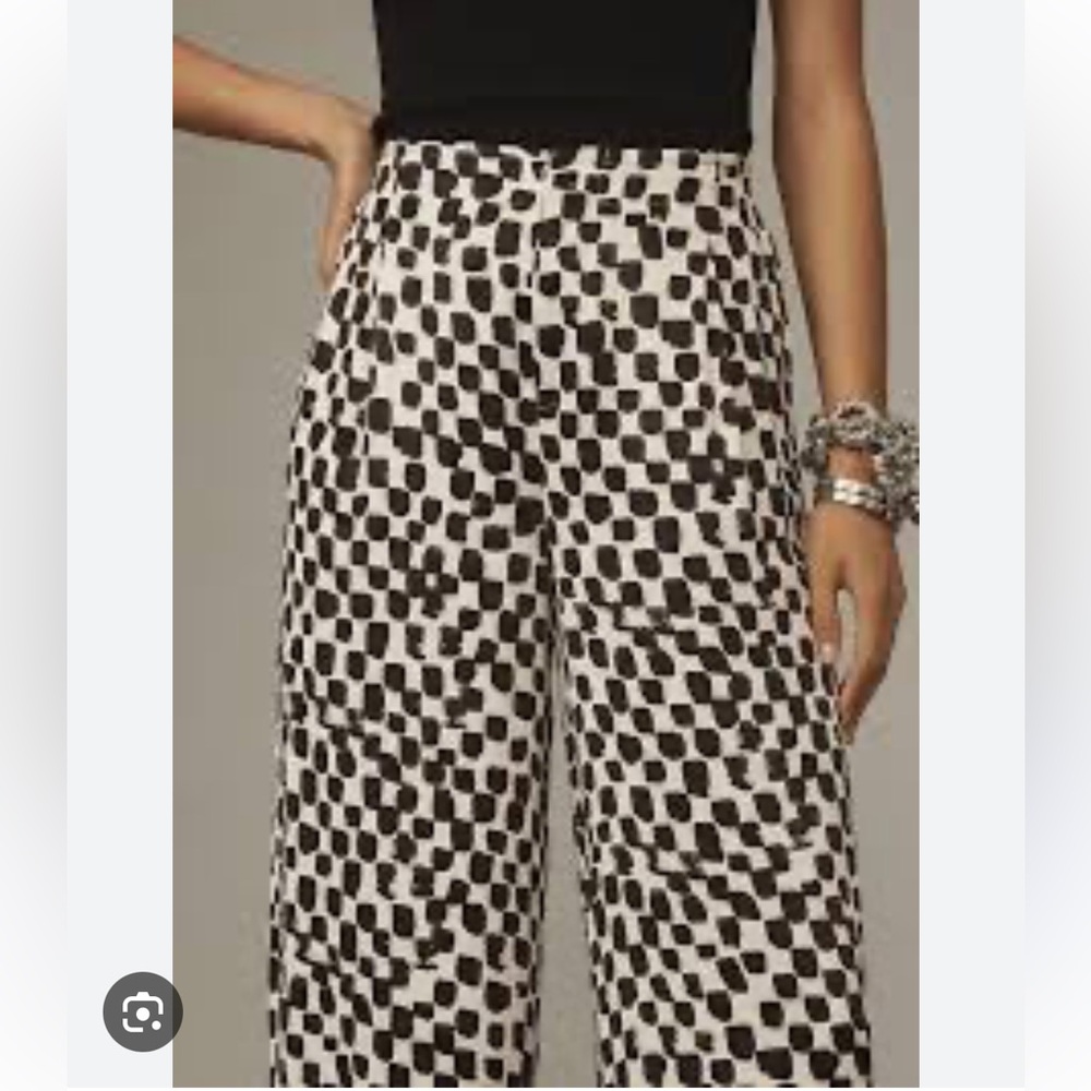 Anthropologie Black & White Ivory Pull on Silk Wide Leg Pants